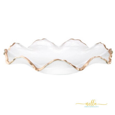 12" Glass Ruffle Bowl With Gold Edge