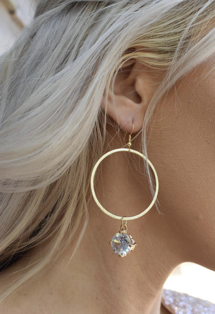 SJ Earrings Round Diamond Hoop Large