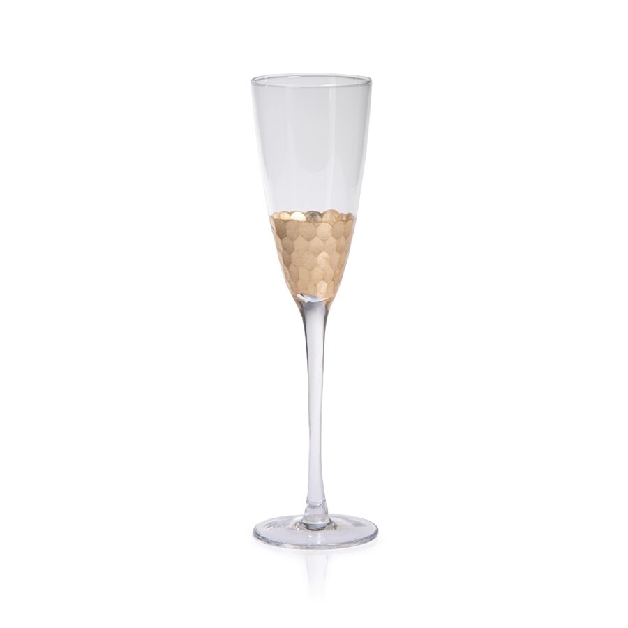 Stemmed Champagne Glass  "Honeycomb Buzz"