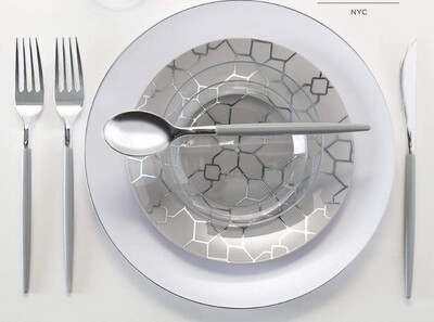Lux Dinner Plates Round White Silver Edge