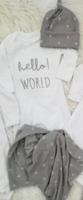 Newborn Baby Gown HELLO WORLD-SILVER