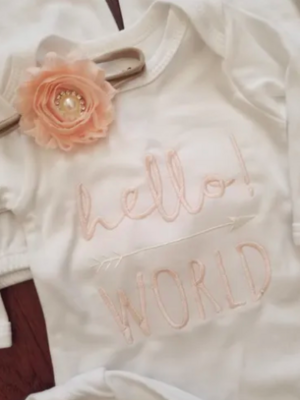 Newborn Baby Gown HELLO WORLD-PINK