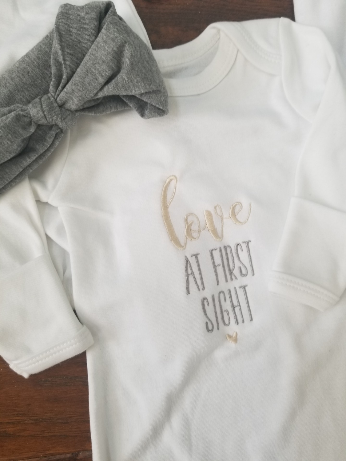 Newborn Baby Gown LOVE AT FIRST SIGHT-GOLD