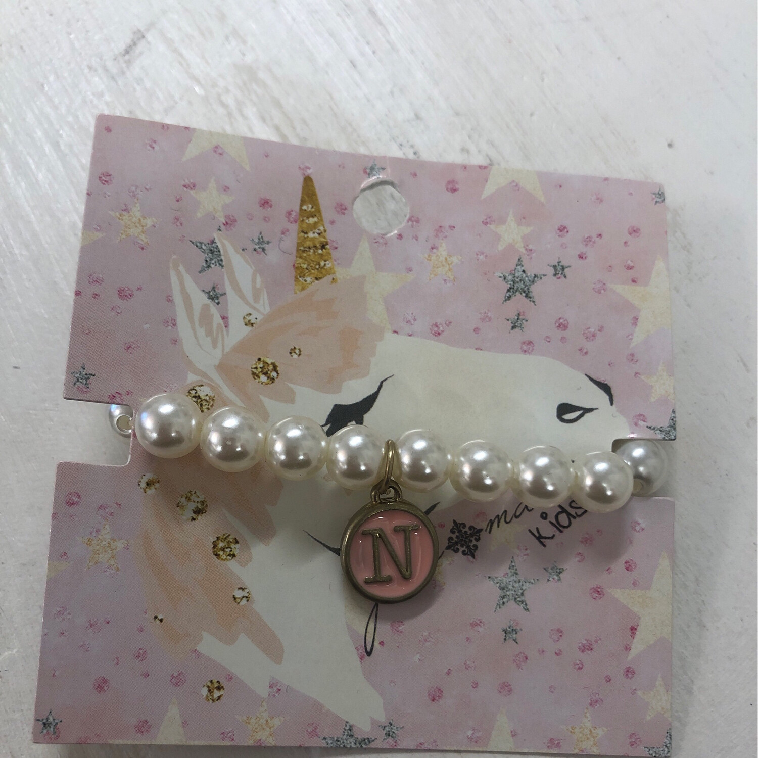 Kids Pearl Initial Bracelet N