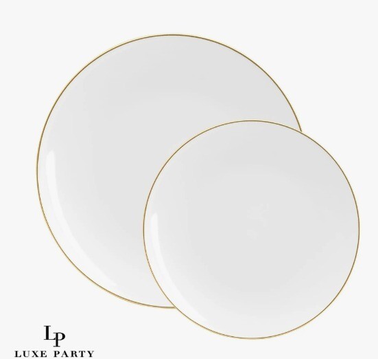 Luxe Dessert Plates Round White w/Gold Rim