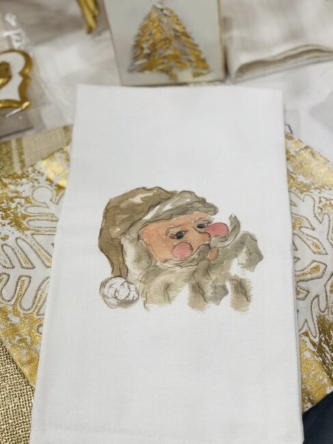 Cotton Tea Towel Neutral Santa