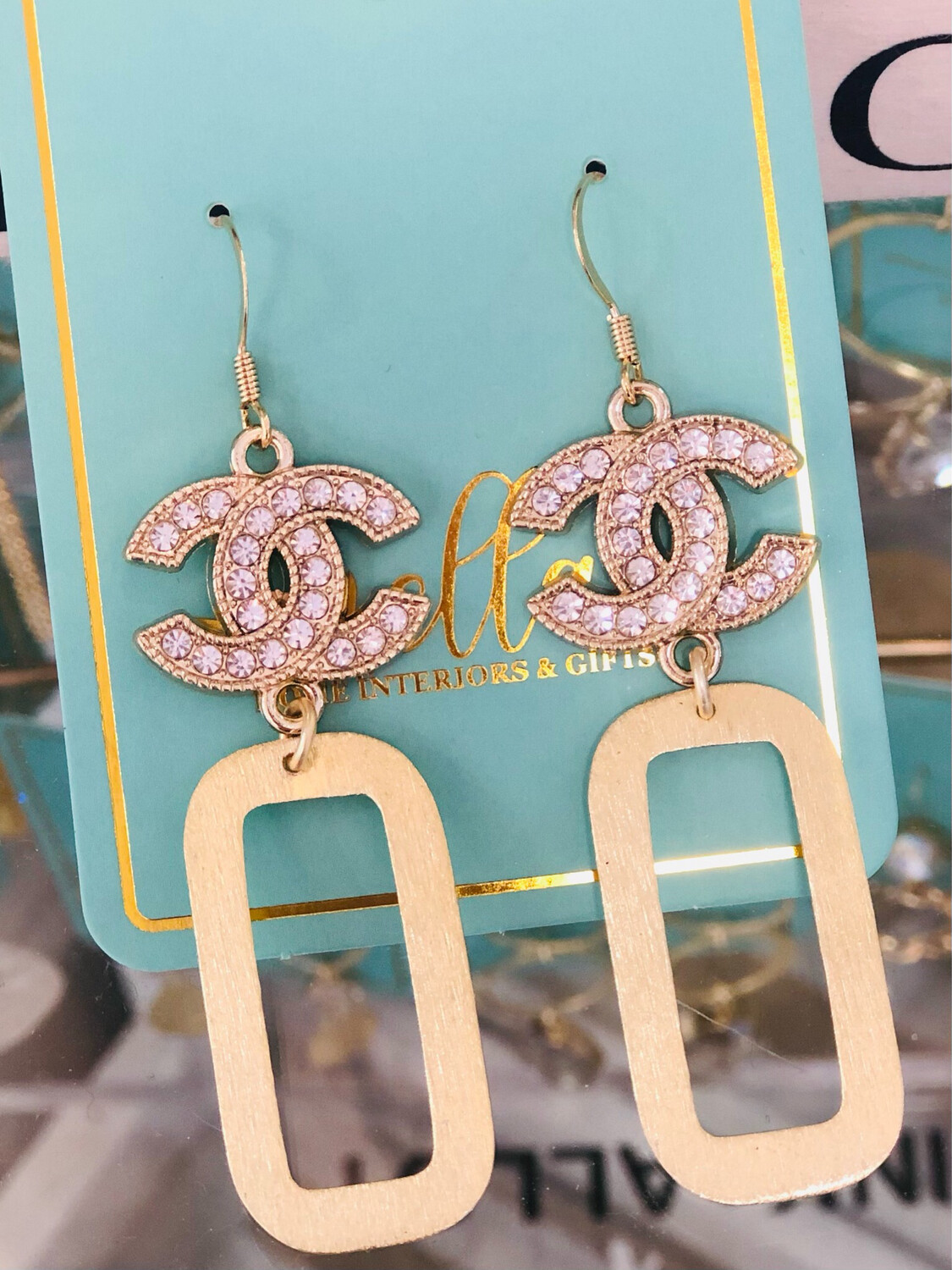 Designer Inspired Earrings "Charming Square" Diamond CC