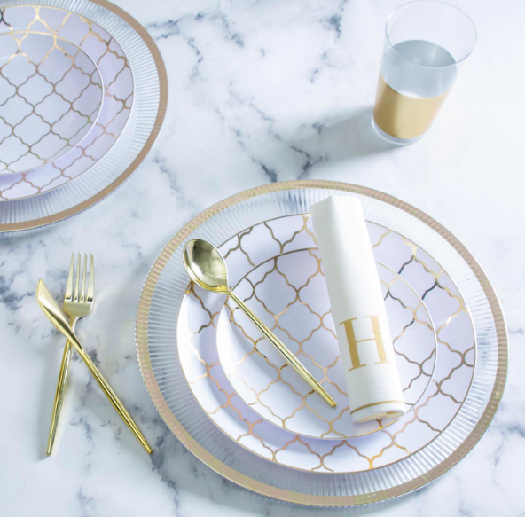Luxe Dessert Plates White/Gold Design