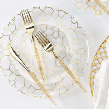Luxe Dinner Plates Round Clear Gold Design