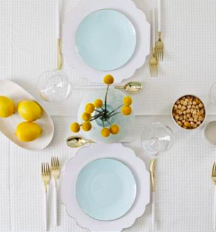Luxe Dinner Plates Round Blue w/Gold Edge