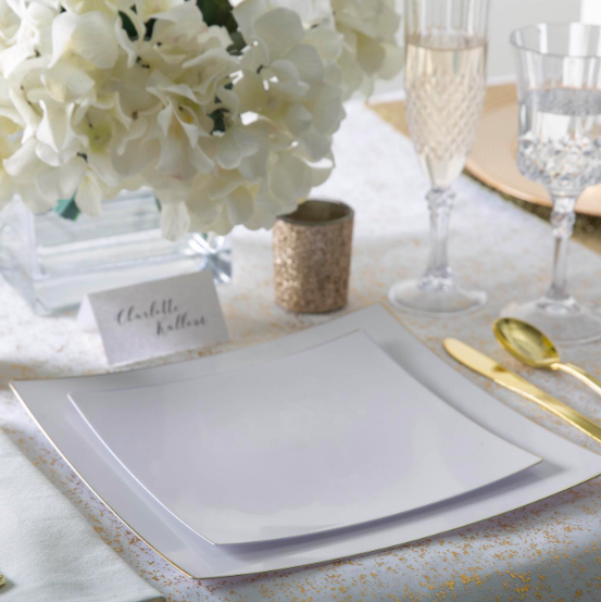 Luxe Dinner Plates Square White/Gold Rim
