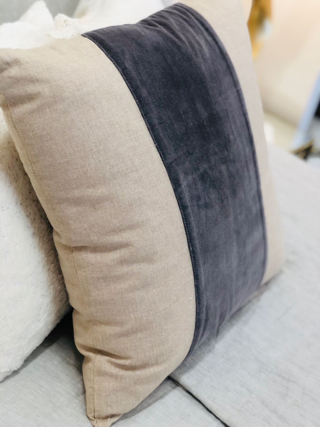 Grey Velvet Stripe Pillow