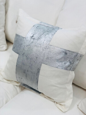 Hand Painted Pillow Silver Cross 