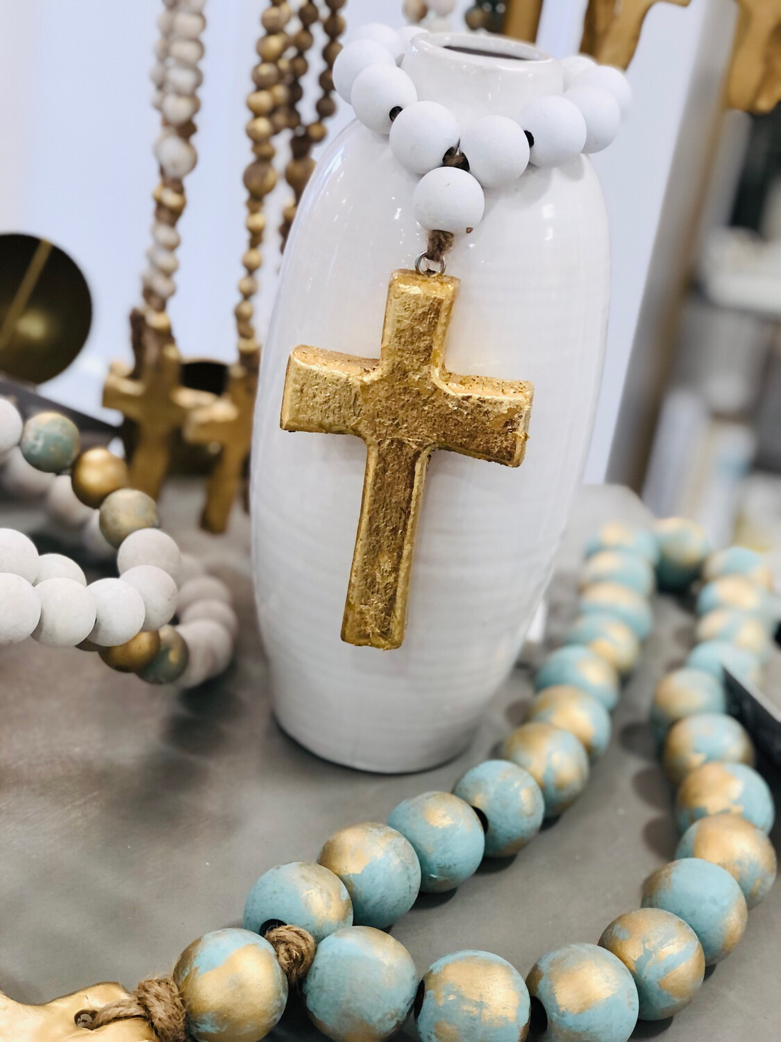 White Pottery Blessing Bead Cross