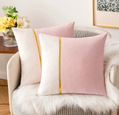18" Velvet Stripe Pillow-Pink