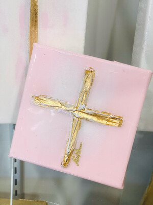 Nella Original Painting 4x4 " At The Cross" Solid Pink