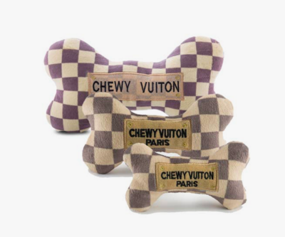 Chewy Vuiton Dog Bone - Brown Checker Small