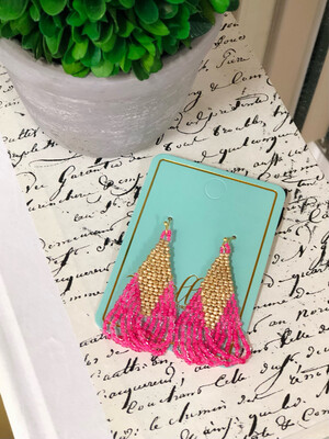 "Beaded Beauty" Earrings Pink Fringe