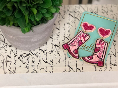 "Beaded Beauty" Earrings Boots Hot Pink