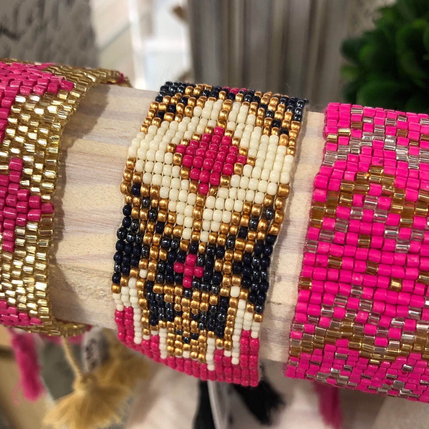 "Beaded Beauty" Bracelet Hot Pink Aztec