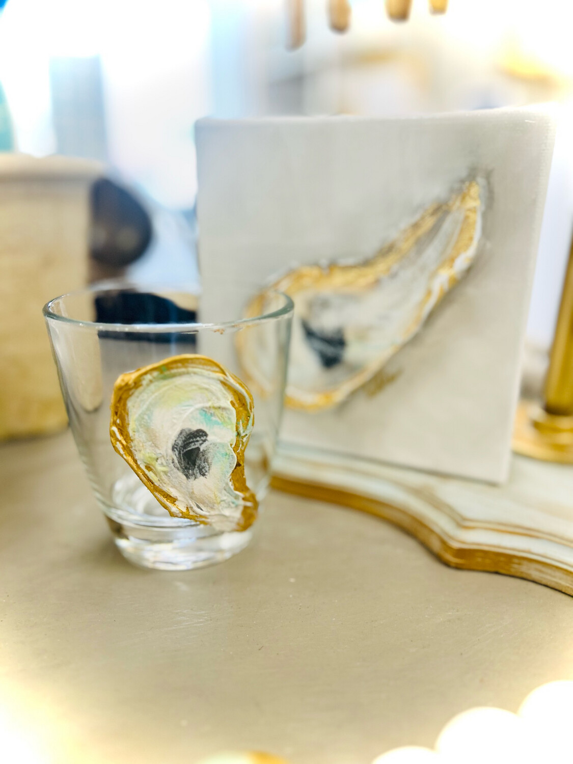 Hand Painted Old Fashion Glass "Oyster Love"