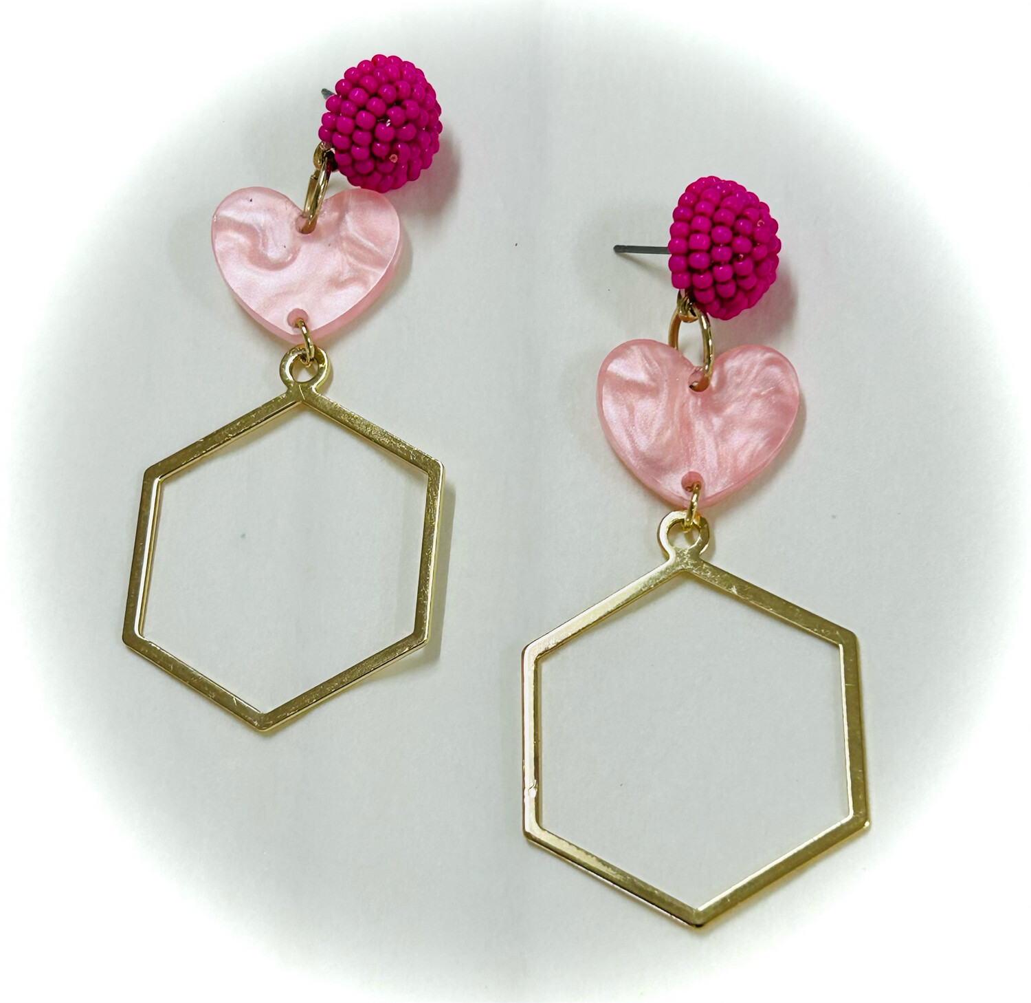 Earrings - Hexagon Hearts