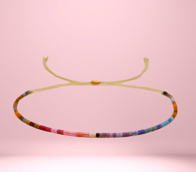 Beaded Adjustable Bracelet-Muted Rainbow
