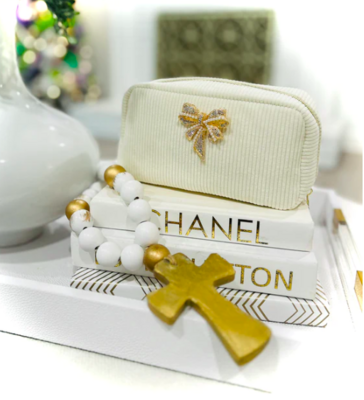 Brooch Cosmetic Pouch-Cream Bow