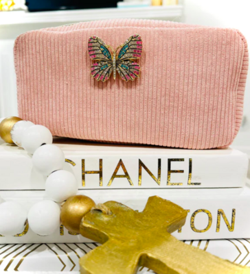 Brooch Cosmetic Pouch-Pink Butterfly
