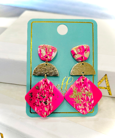 Earrings - Pink Geo