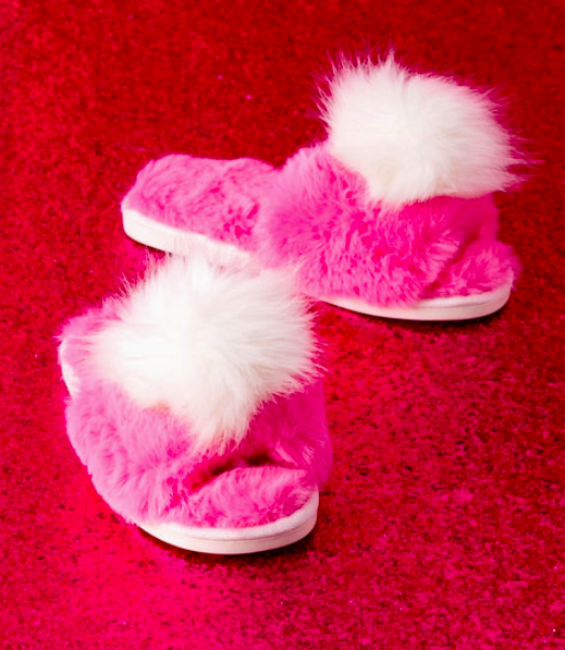 PomPom Slippers-Pink & White