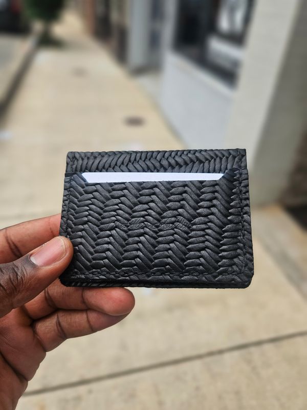Flip Woven Leather Wallet ( Black )