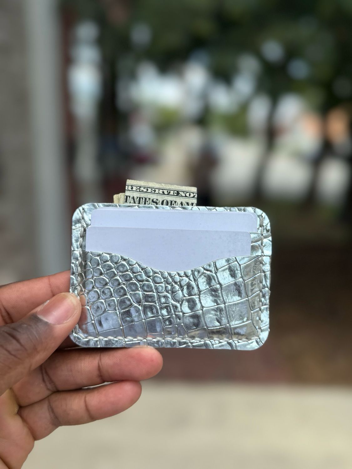 “The Novice” Metallic leather alligator design
