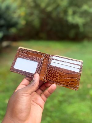 The “Classic” Embossed Caramel Alligator Bifold Wallet The “Classic” Embossed Caramel Alligator Bifold Wallet