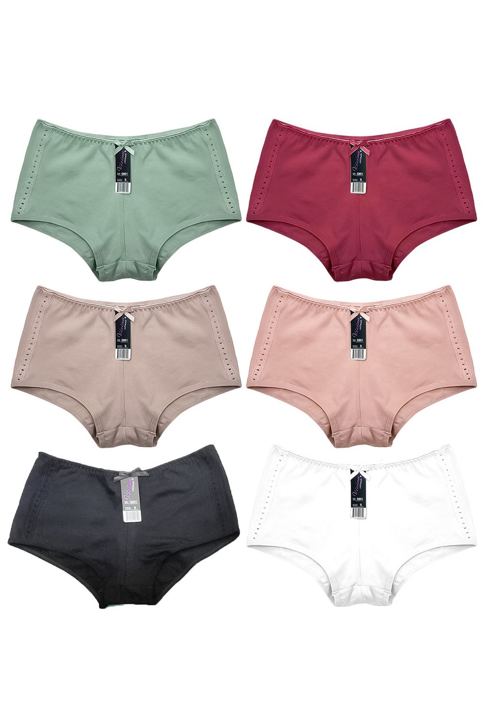 Cotton Boyshort Underwear - Q801( 6 PCs)