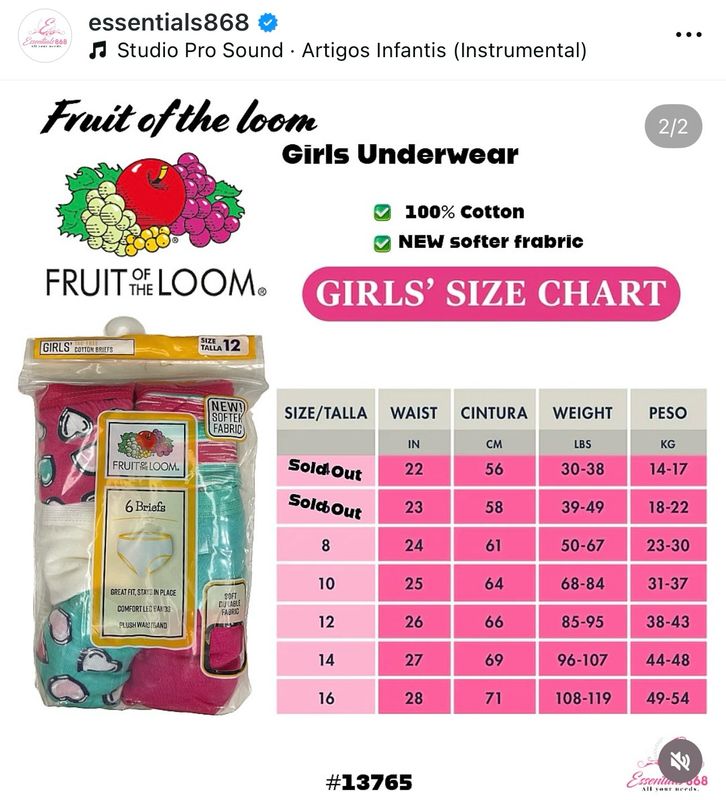 Fruit Of The Loom Girls Cotton Briefs -6 PCs