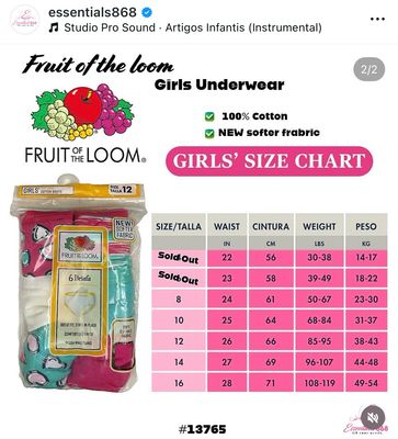 Fruit Of The Loom Girls Cotton Briefs -6 PCs