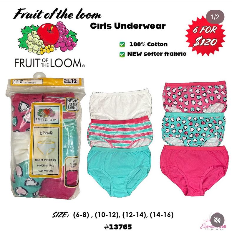 Fruit Of The Loom Girls Cotton Briefs -6 PCs