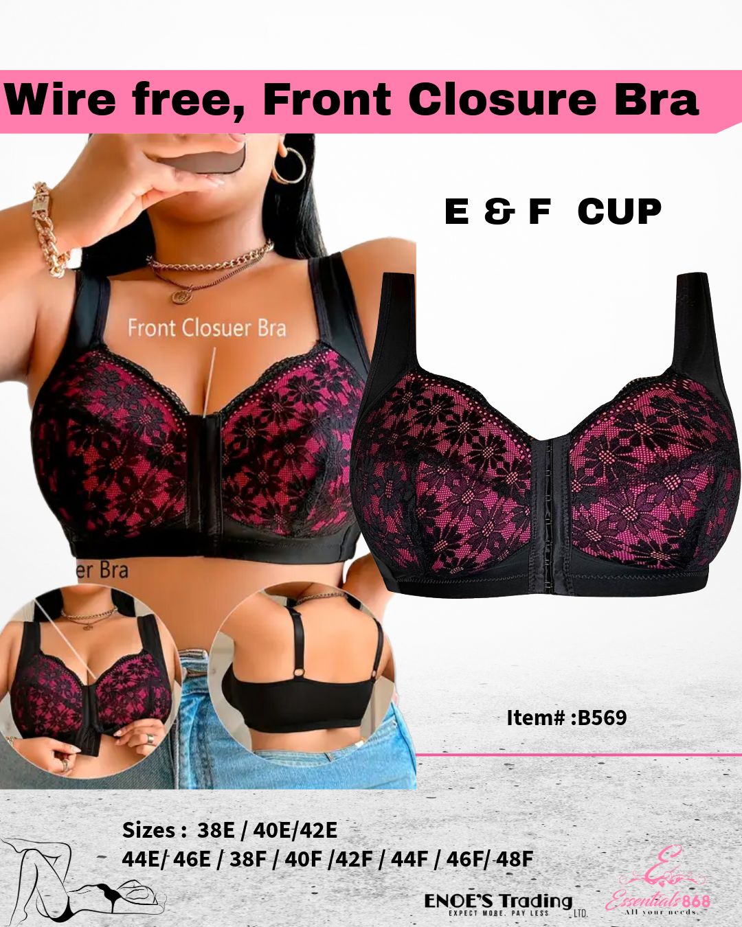 Wire-Free Front Closure Bra (E &amp; F Cup) – Item B569