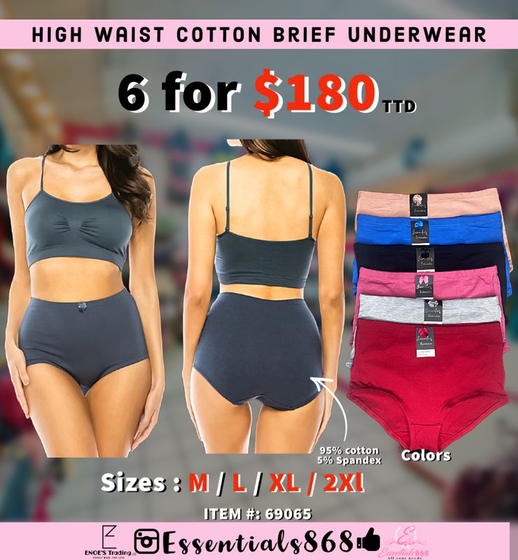High Waist Cotton Brief Underwear 6 (PCS)