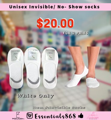 Unisex Invisible/ No Show Socks (2 Pairs)