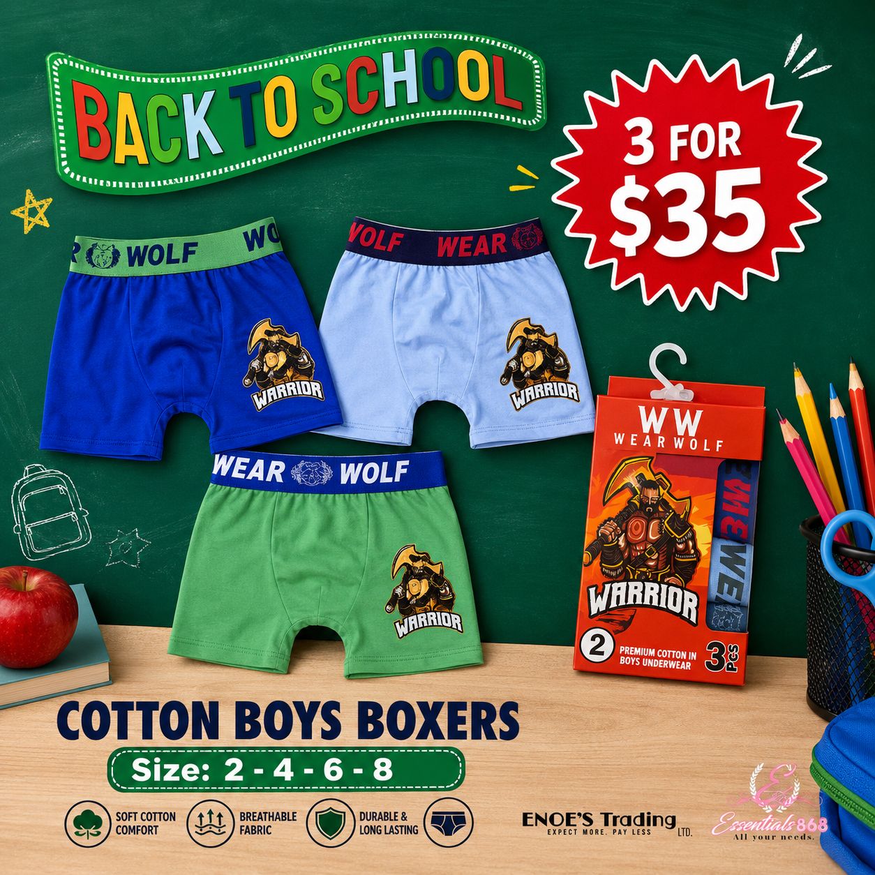Cotton Boys Boxers -3 Pcs