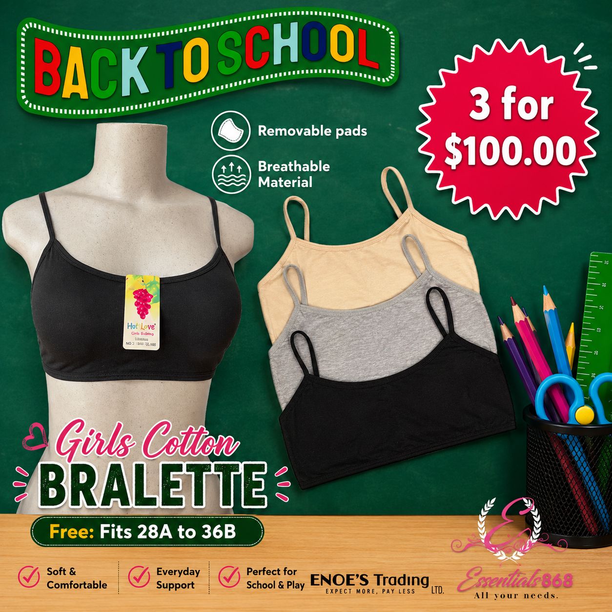 Girls Cottons bralette -3 Pcs