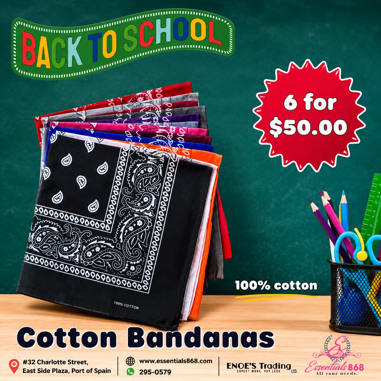 Cotton Bandanas- 6 Pcs