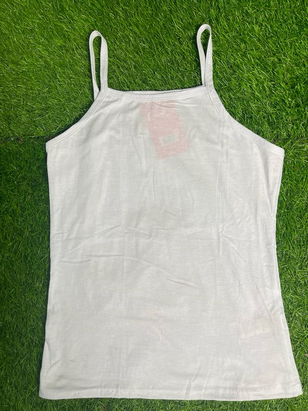 Girls White Thin Strap Vest (2 Pcs)