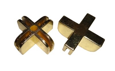 Vitrinenverbinder Kreuz 46x46 mm für 4 mm Platten goldfarbig Vitrinenverbinder Kreuz 46x46 mm für 4 mm Platten goldfarbig