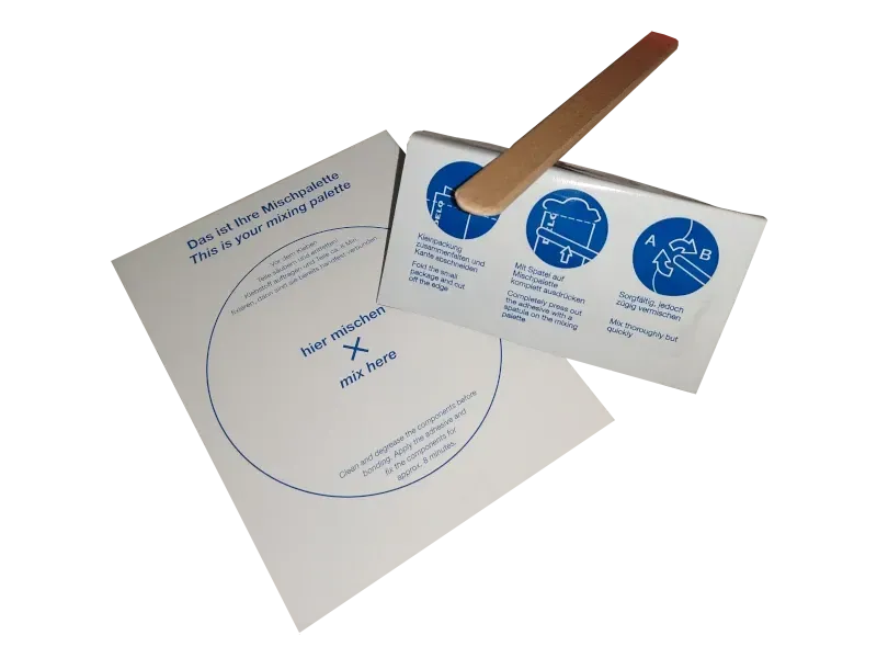 DELO DUOPOX 01 Rapid 2K Epoxy Kleber Delo Duopox Rapid Mischplatte, Sachet mit Kleber und Härter und Mischspachtel