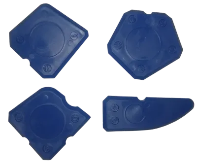 Set aus 4 Abziehspachteln Farbe blau. Glätten von Silikonfugen im Bad, der Küche Bau und mehr. DIY. Verschiedene Fugenradien für perfekte Ergebnisse. Abzieher Fugenspachtel Abziehspachtel