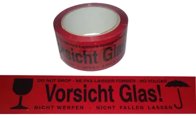 Signalklebeband Vorsicht Glas 66 m x 50 mm NETTO SONDERPREIS Rotes Klebeband mit Aufdruck Vorsicht Glas! Nicht Werfen Nicht Fallen Lassen Do Not Drop Ne Pas Lai…