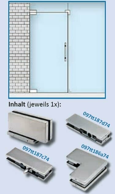 Hydraulischer Eckbeschlag Set  Boden / Wand / Glas